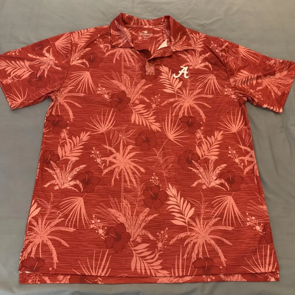 Alabama Crimson Tide Shirt Mens 2XL Red NCAA Football Hawaiian Polo‎ Colosseum